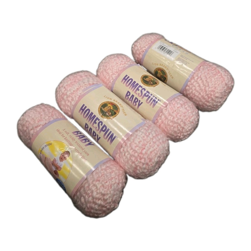 Lion Brand LOT OF 4 Homespun Baby Yarn #101 Pink Carnation - Picture 2 of 3